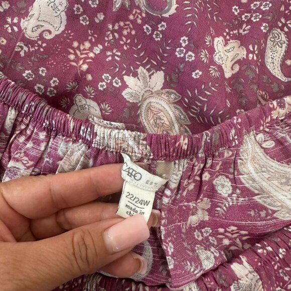Cato Womens Paisley Print Dusty Pink Peasant Blouse Ruffle Neckline SZ 22/24W - Picture 4 of 10